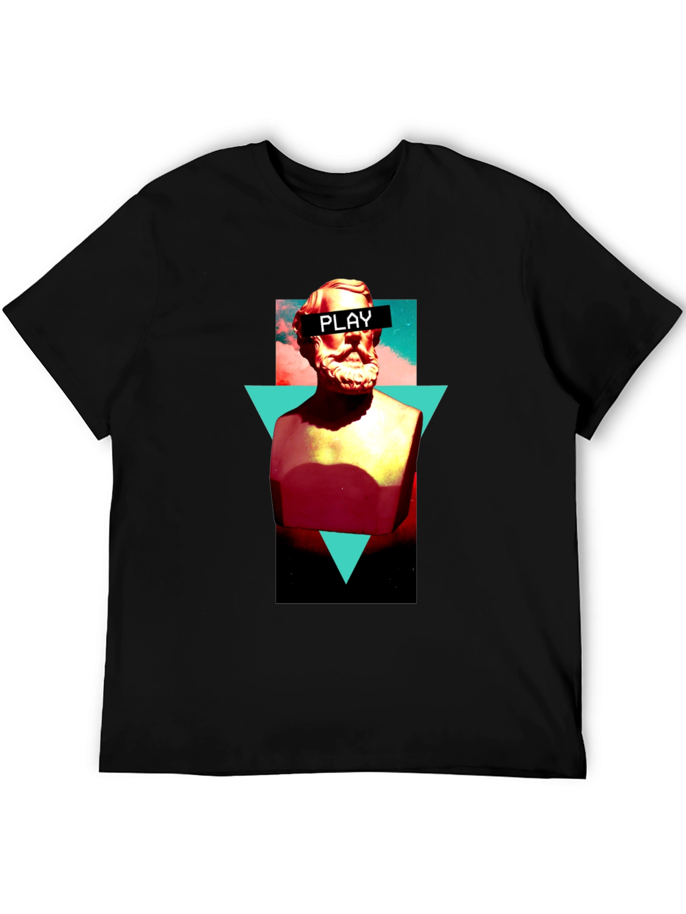 Abstract Statue Graphic Tee - Playful Mens Black T-Shirt