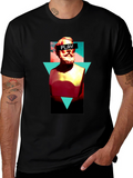 Abstract Statue Graphic Tee - Playful Mens Black T-Shirt