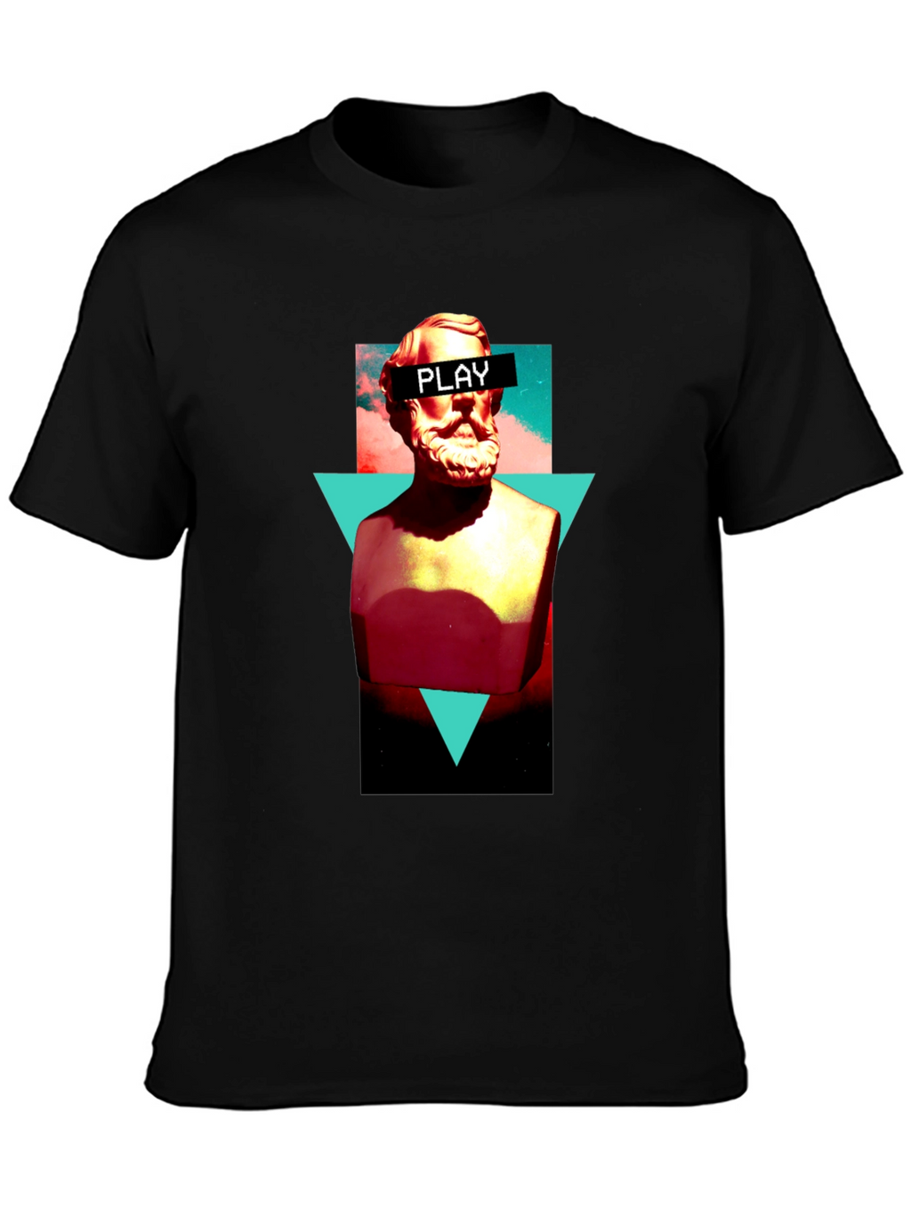 Abstract Statue Graphic Tee - Playful Mens Black T-Shirt