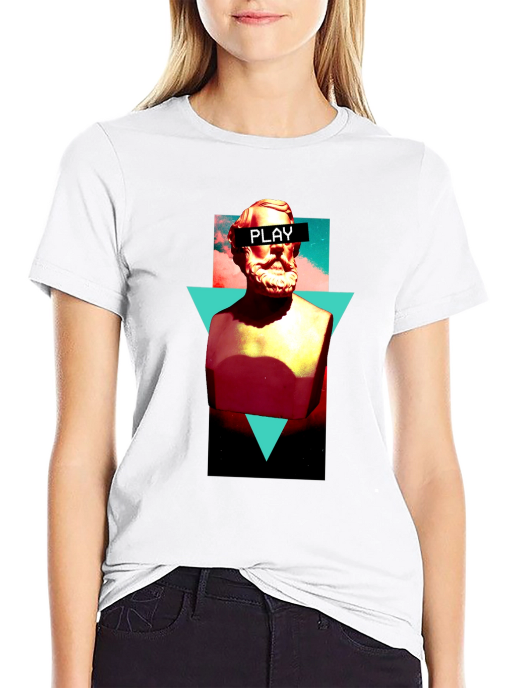 Abstract Statue Graphic Tee - Playful Mens Black T-Shirt