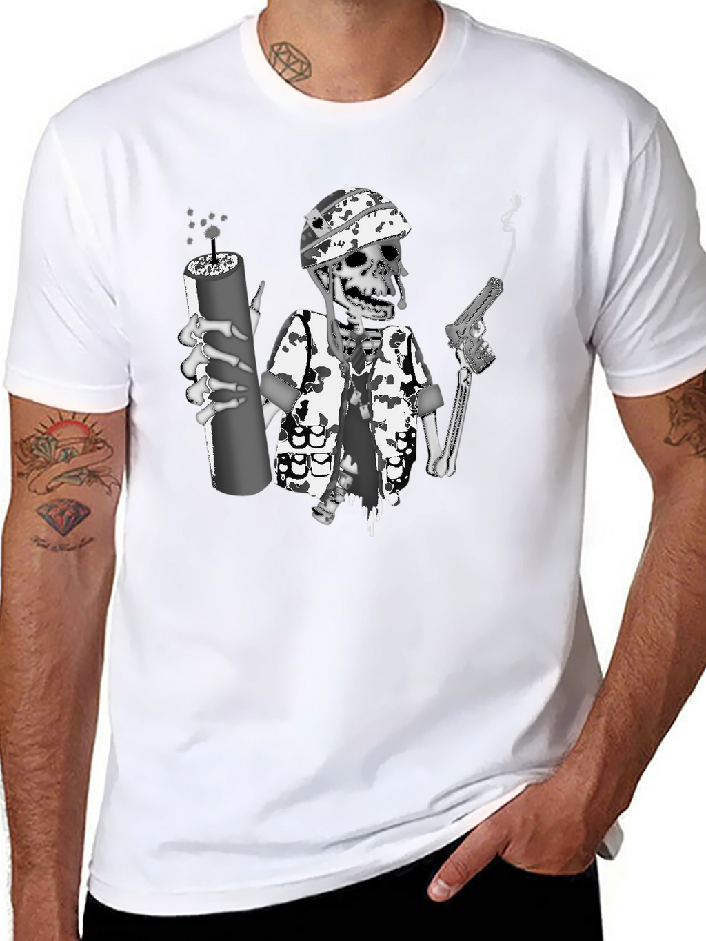 Skeleton Soldier Graphic Print T-Shirt