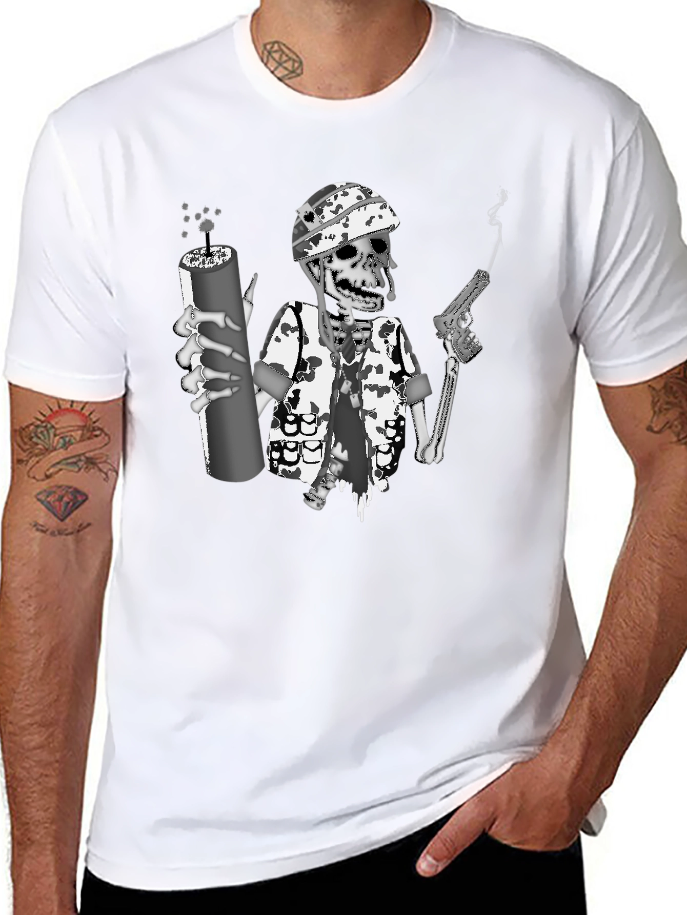 Skeleton Soldier Graphic Print T-Shirt
