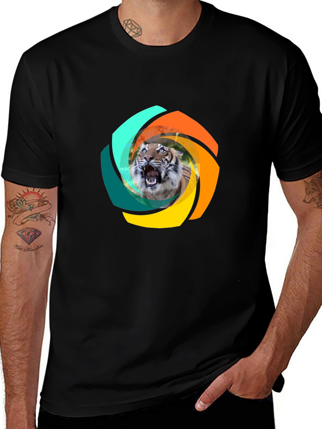 Tiger Swirl Graphic Black T-Shirt