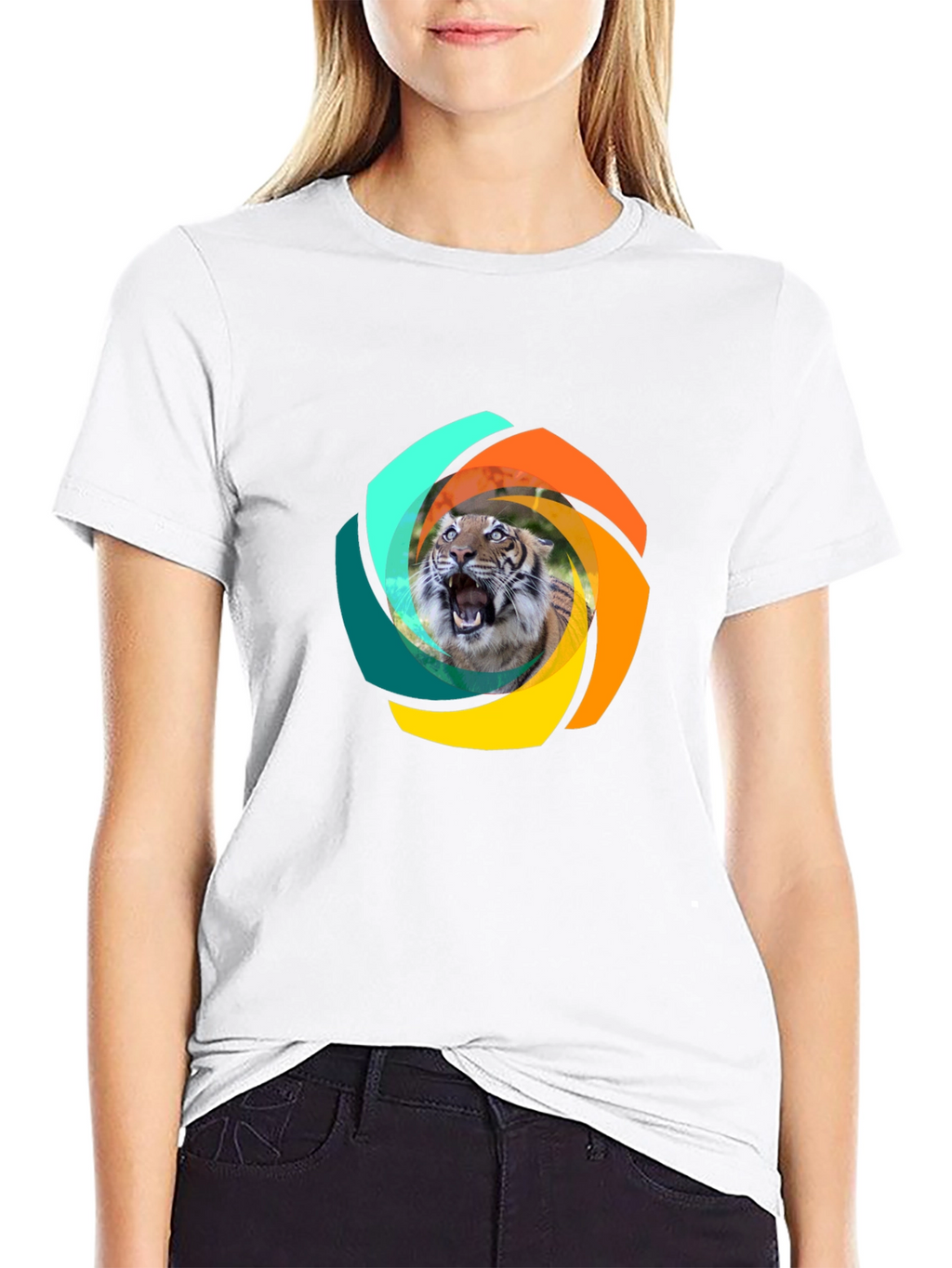 Tiger Swirl Graphic Black T-Shirt