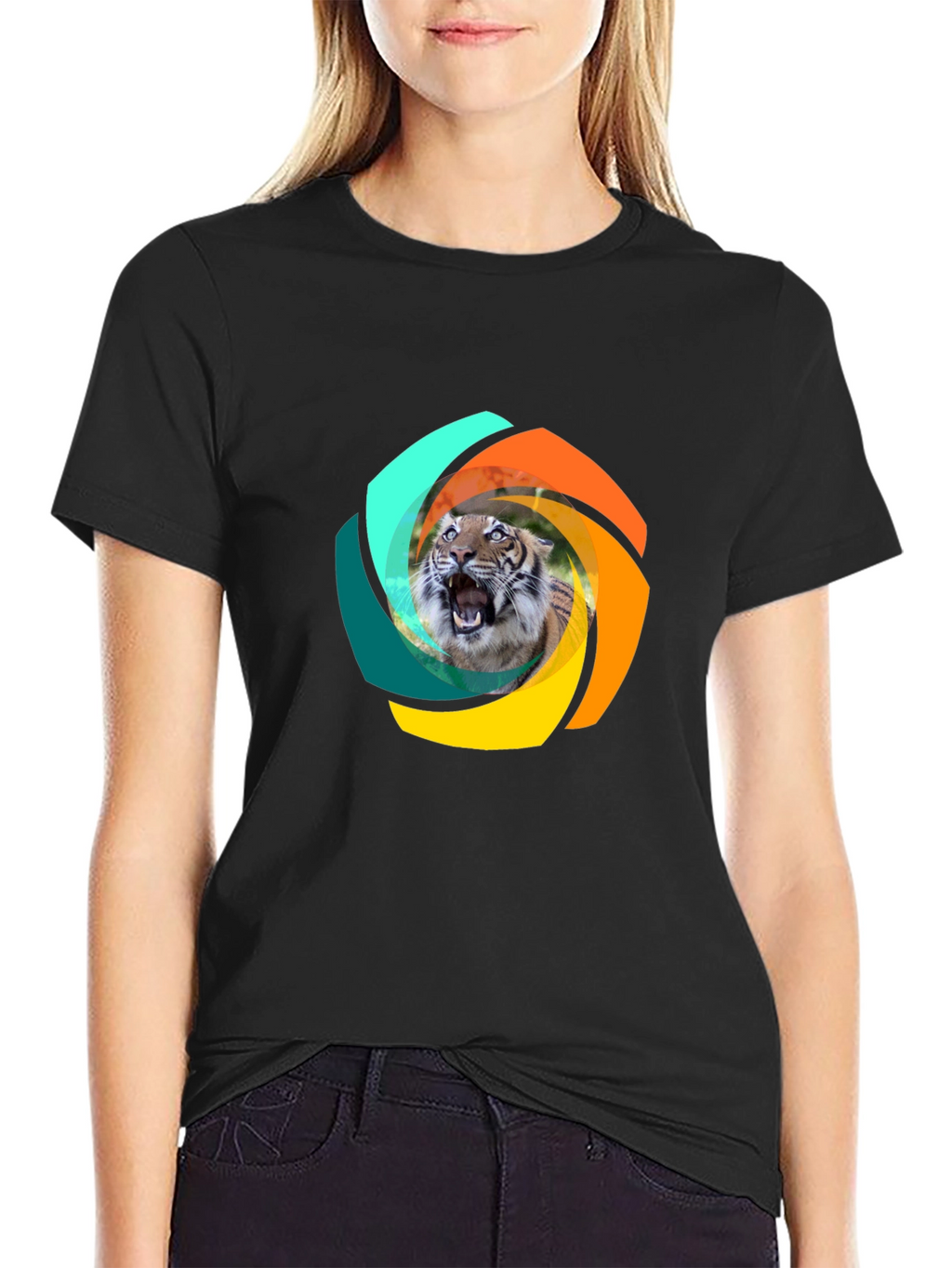 Tiger Swirl Graphic Black T-Shirt