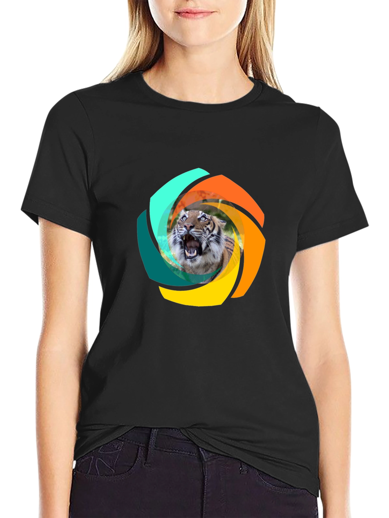 Tiger Swirl Graphic Black T-Shirt
