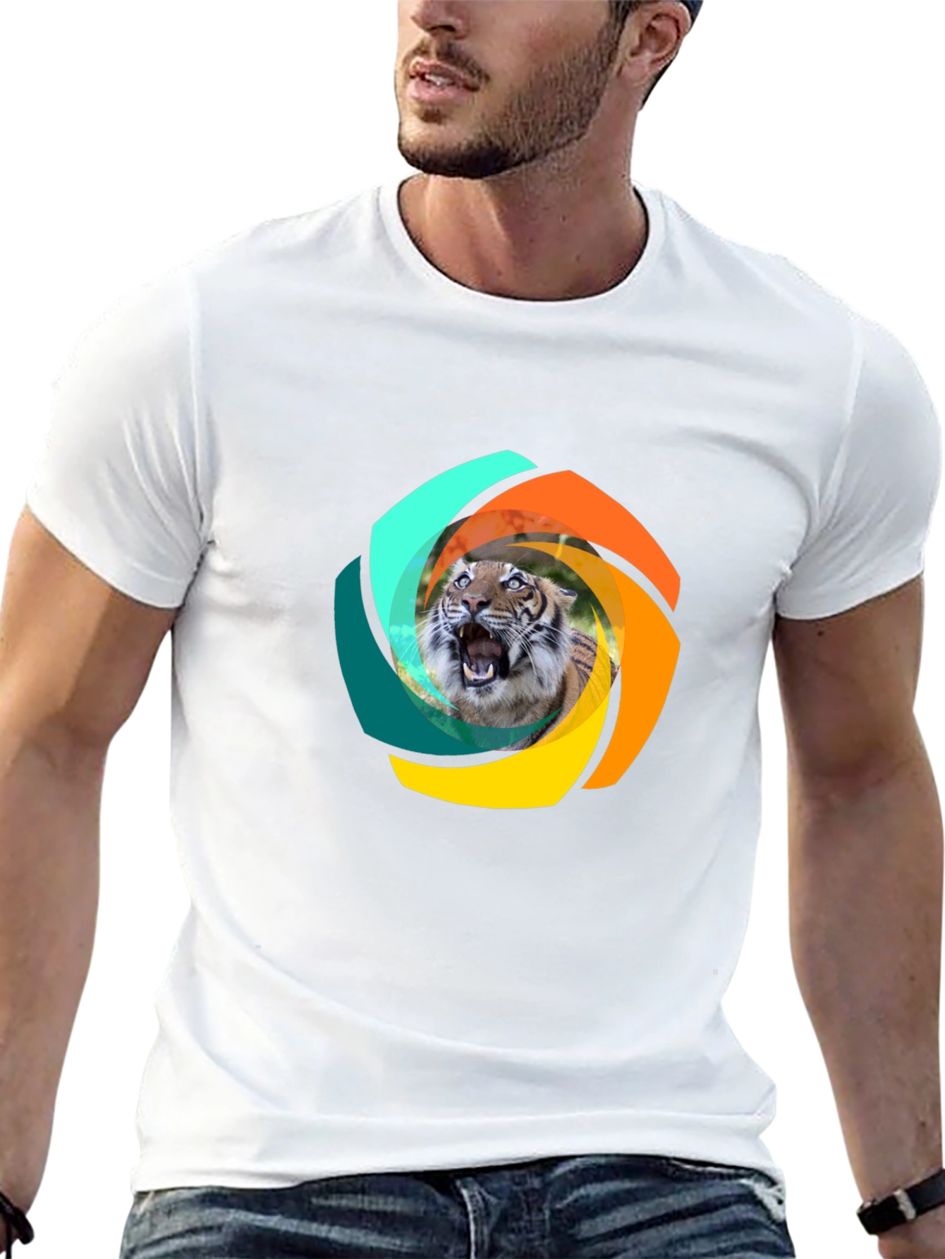 Tiger Swirl Graphic Black T-Shirt