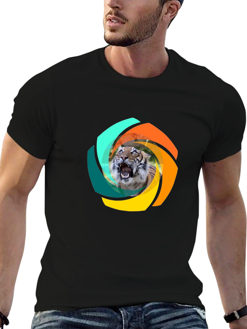 Tiger Swirl Graphic Black T-Shirt