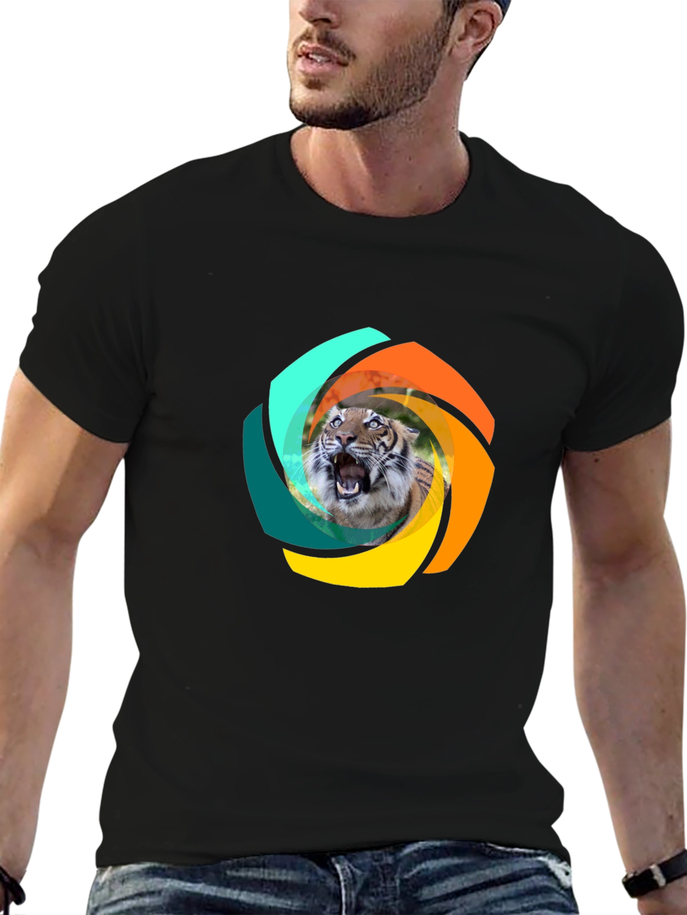 Tiger Swirl Graphic Black T-Shirt