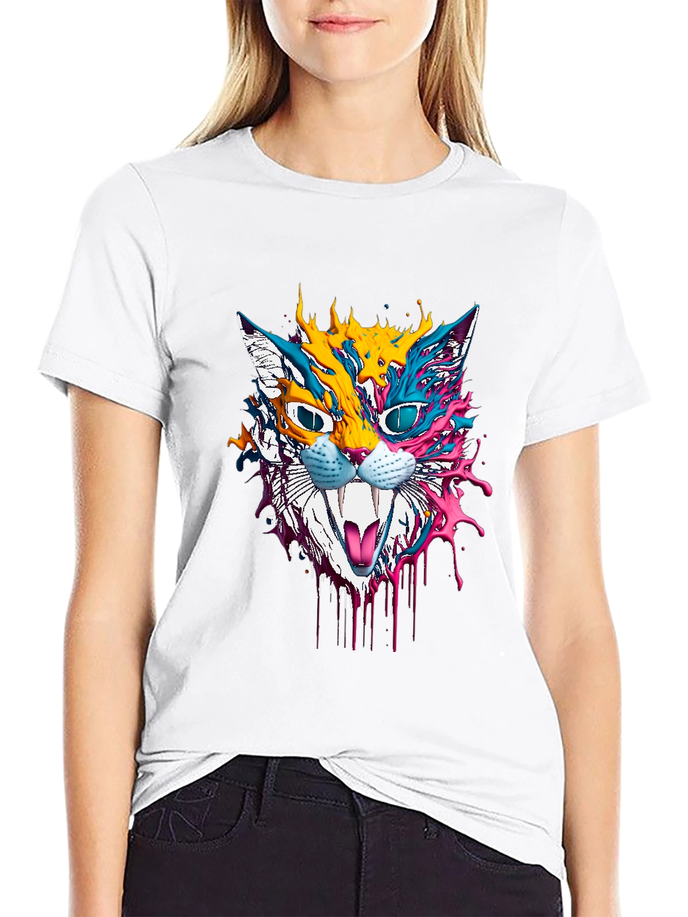 Psychedelic Cat Graphic T-Shirt - Unique Art Tee