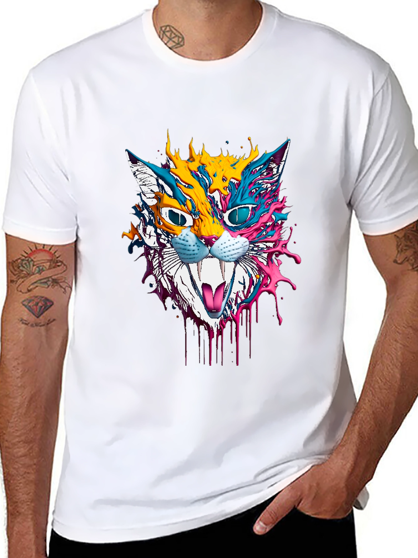 Psychedelic Cat Graphic T-Shirt - Unique Art Tee