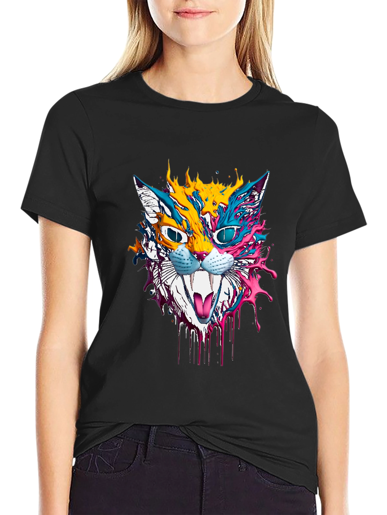 Psychedelic Cat Graphic T-Shirt - Unique Art Tee