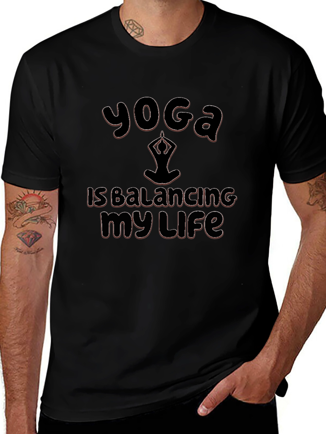 Yoga Balancing Life Graphic Black T-Shirt