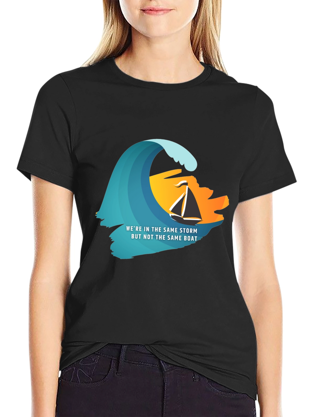 Same Storm Different Boat Graphic Tee - Black