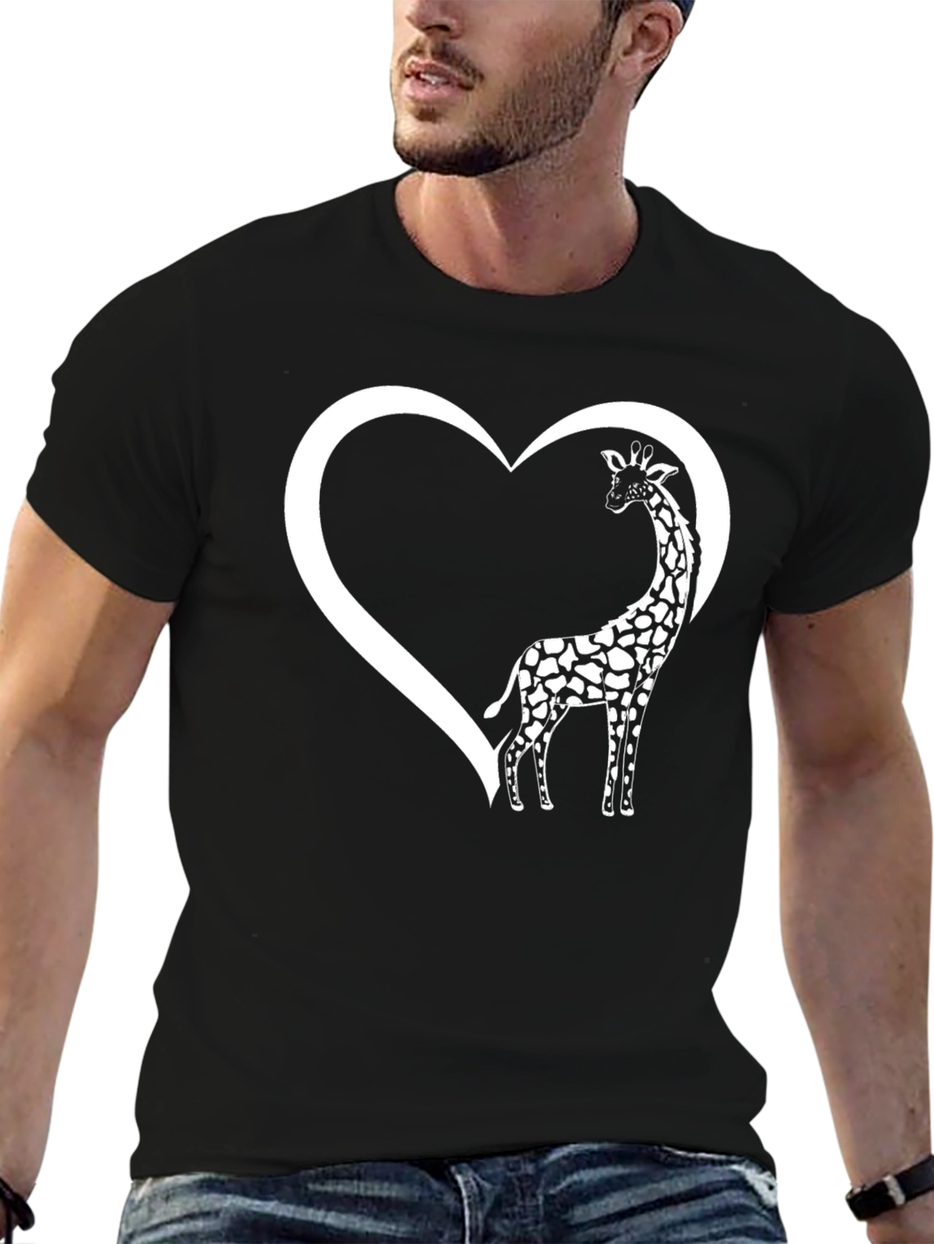Giraffe Heart Graphic Tee - Black Cotton T-Shirt