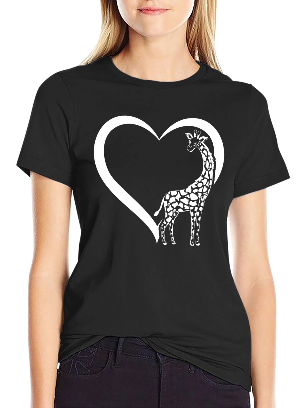Giraffe Heart Graphic Tee - Black Cotton T-Shirt
