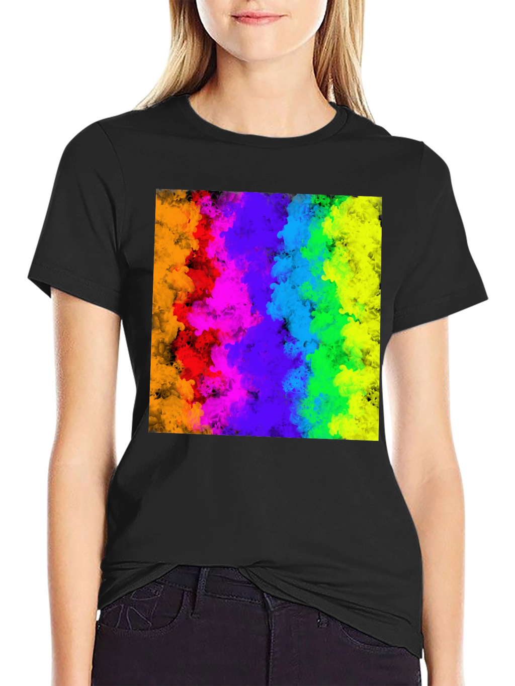 Rainbow Cloud Graphic Black T-Shirt