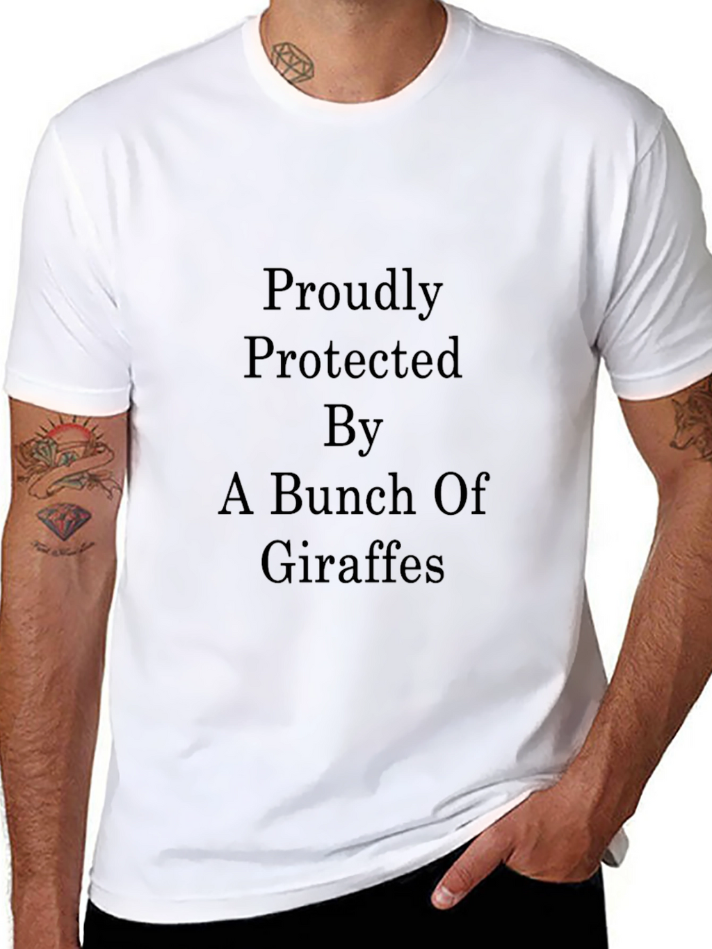 Proudly Protected by Giraffes Black T-Shirt