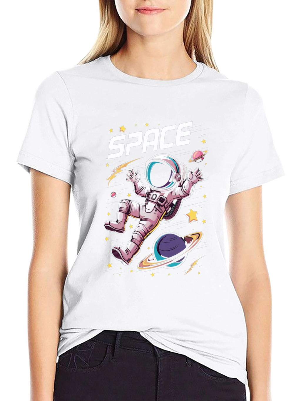 Space Astronaut Graphic T-Shirt - Black Cotton Tee