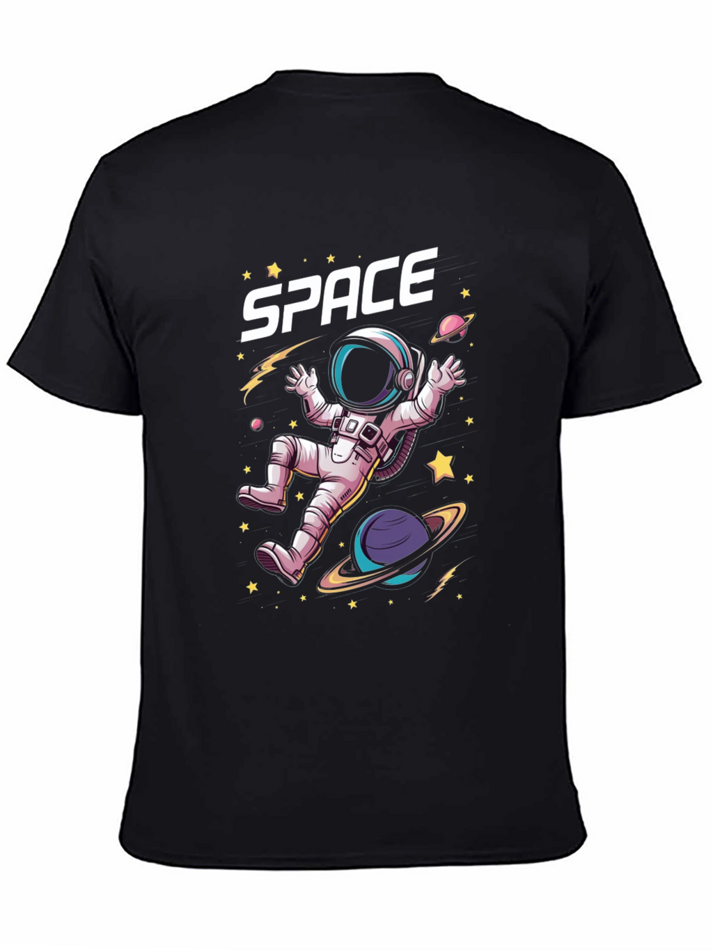 Space Astronaut Graphic T-Shirt - Black Cotton Tee