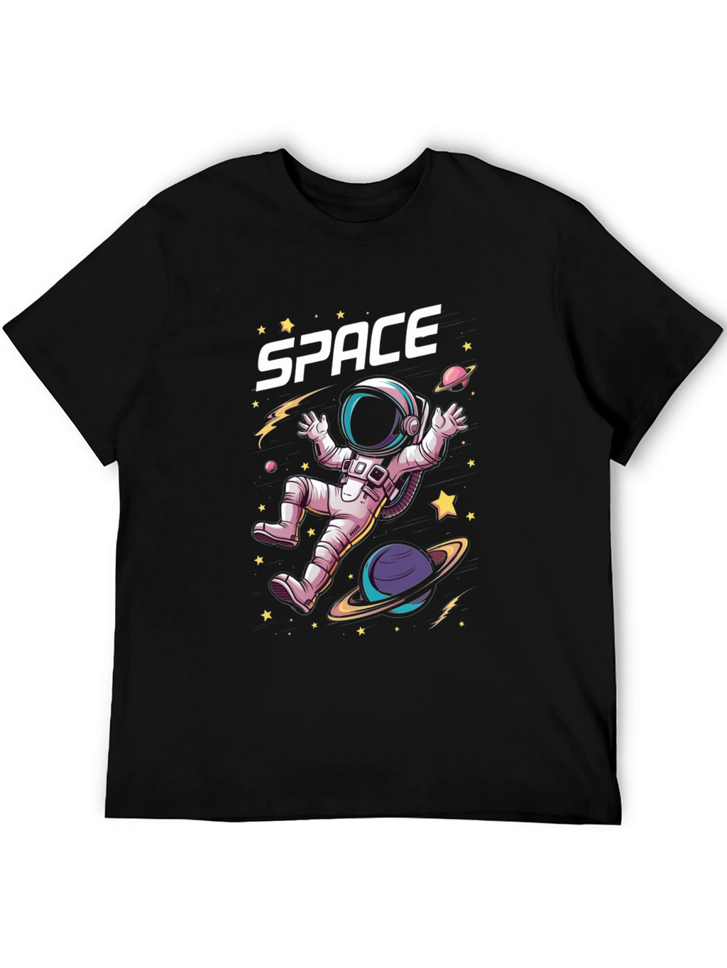 Space Astronaut Graphic T-Shirt - Black Cotton Tee