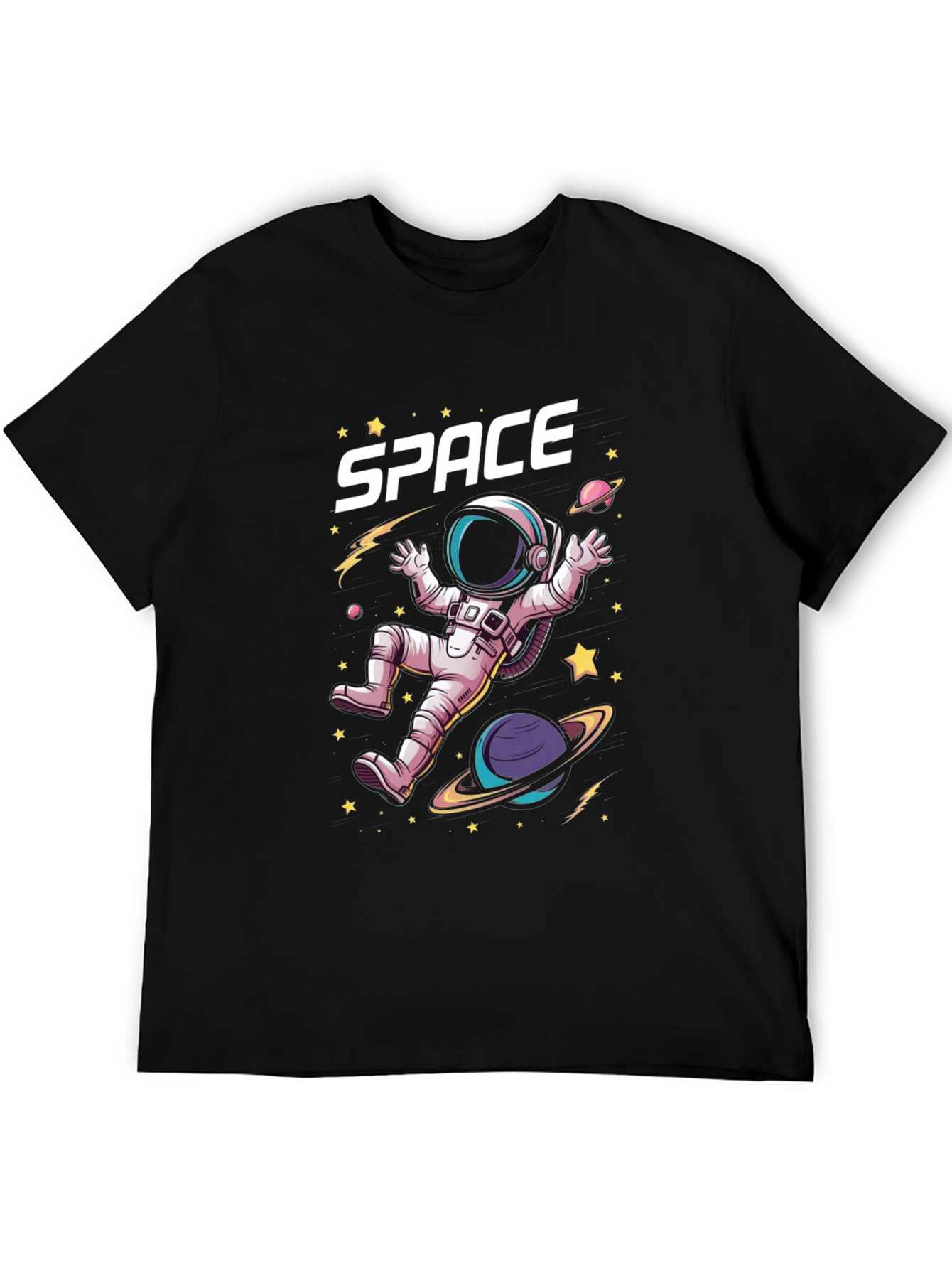 Space Astronaut Graphic T-Shirt - Black Cotton Tee