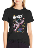 Space Astronaut Graphic T-Shirt - Black Cotton Tee