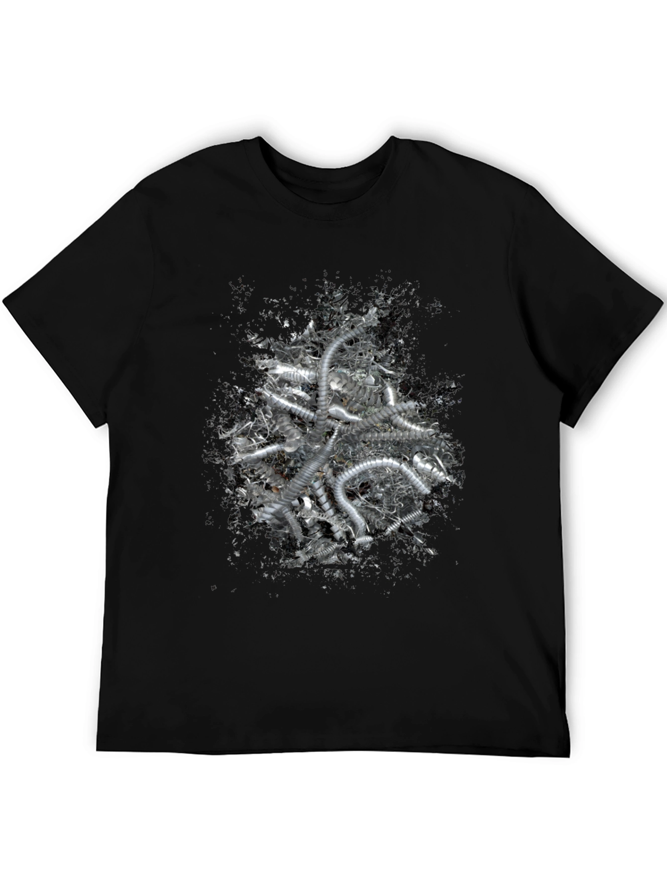 Abstract Silver Tube Design Black T-Shirt