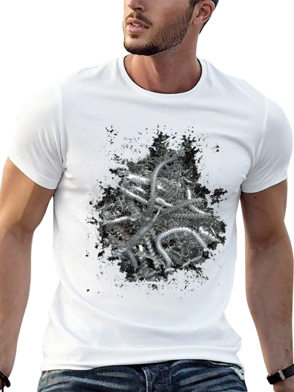 Abstract Silver Tube Design Black T-Shirt
