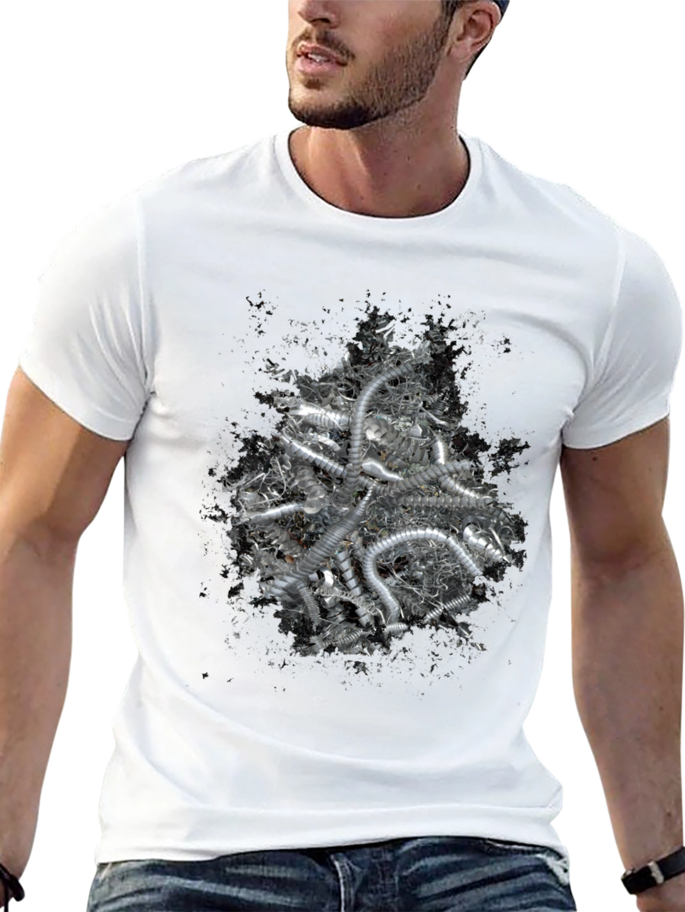 Abstract Silver Tube Design Black T-Shirt