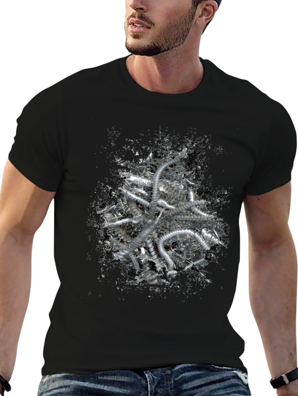 Abstract Silver Tube Design Black T-Shirt