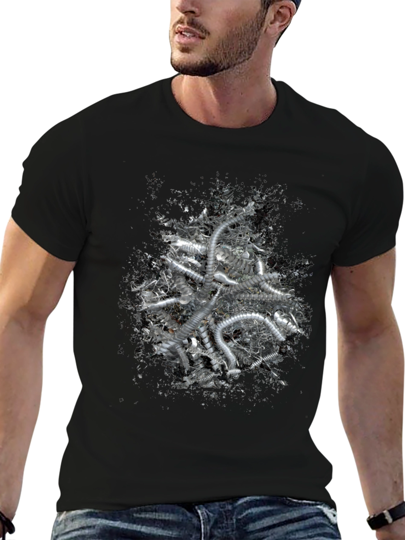 Abstract Silver Tube Design Black T-Shirt