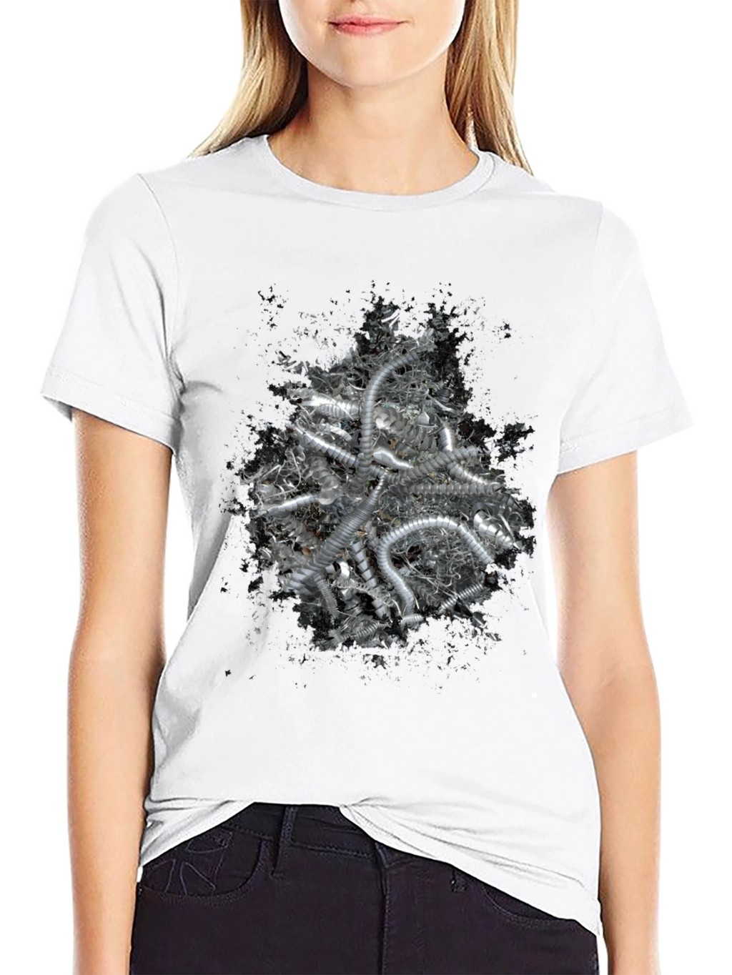 Abstract Silver Tube Design Black T-Shirt