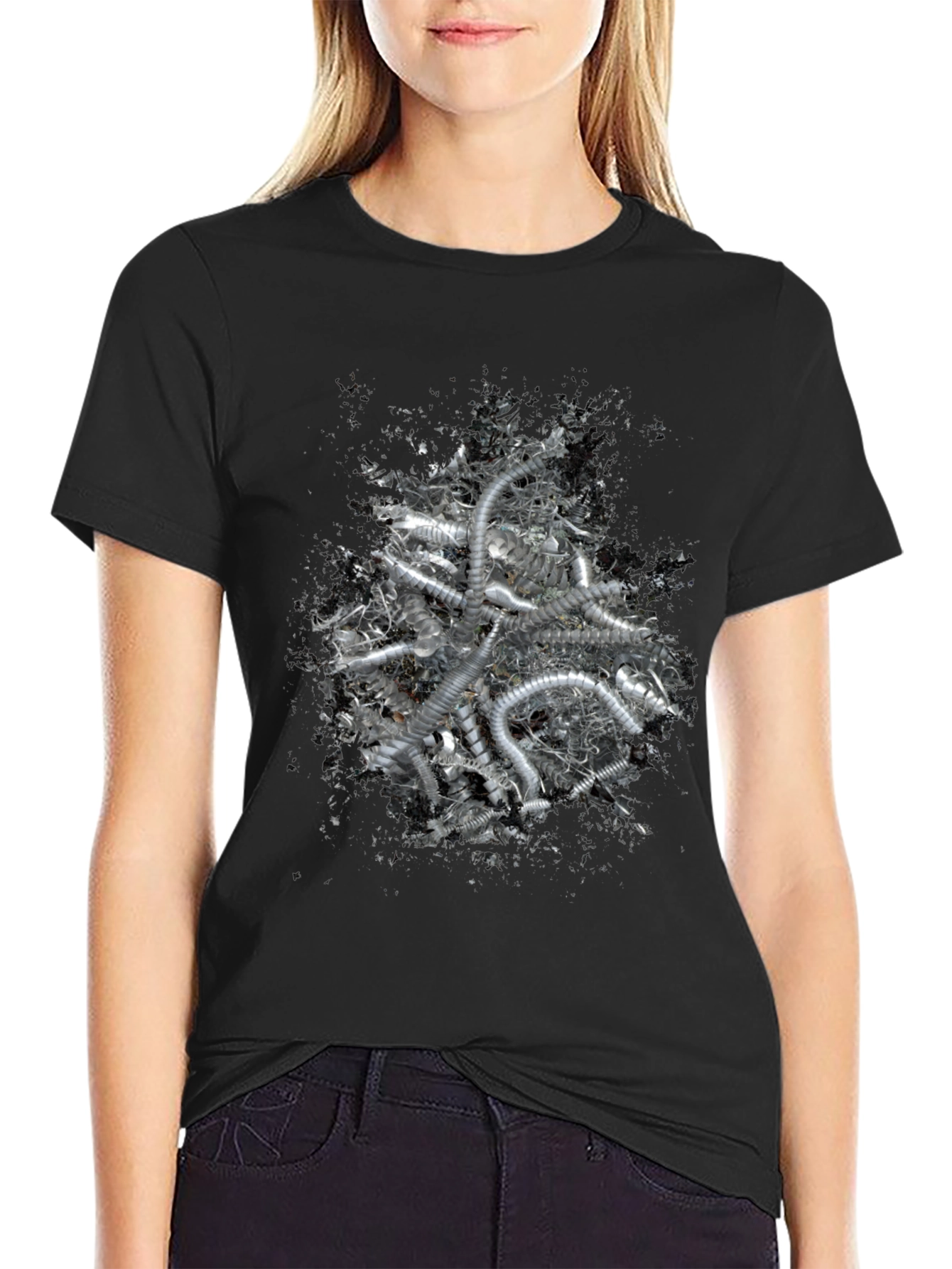 Abstract Silver Tube Design Black T-Shirt