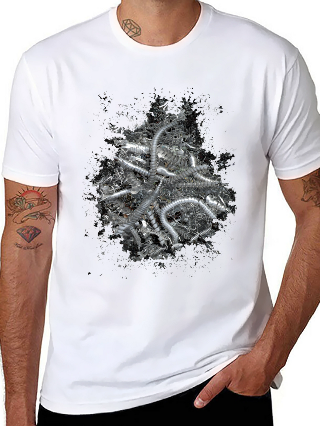 Abstract Silver Tube Design Black T-Shirt