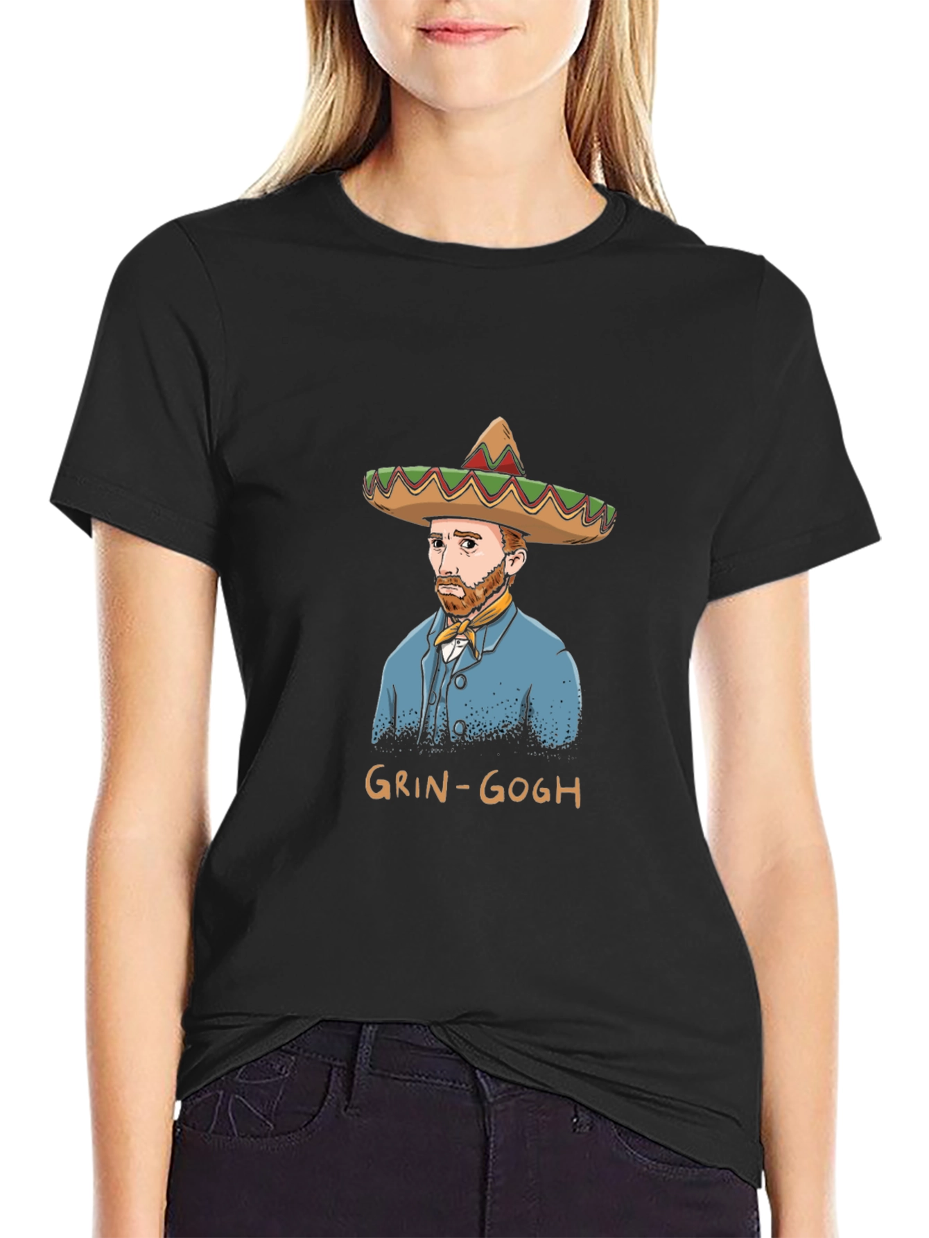 Grin-Gogh Black T-Shirt - Art Humor