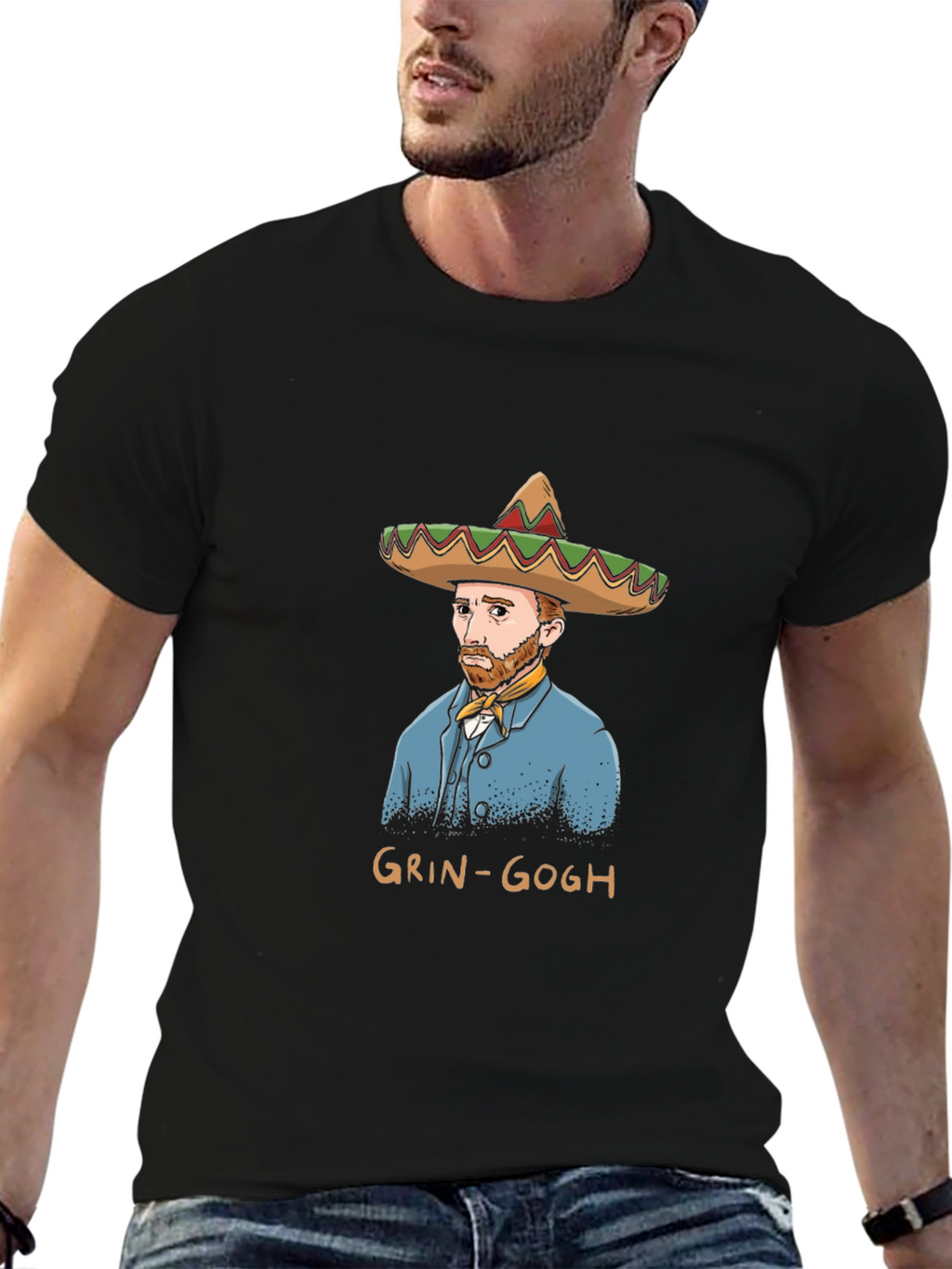 Grin-Gogh Black T-Shirt - Art Humor