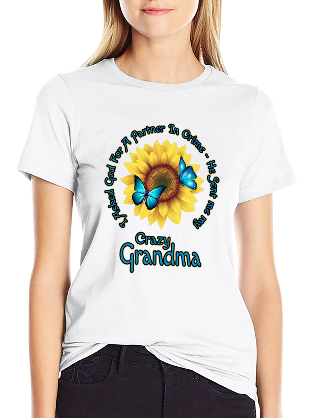 Crazy Grandma Sunflower Graphic Tee