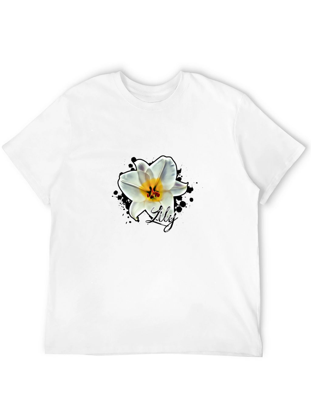 Black T-Shirt with Lily Graphic
