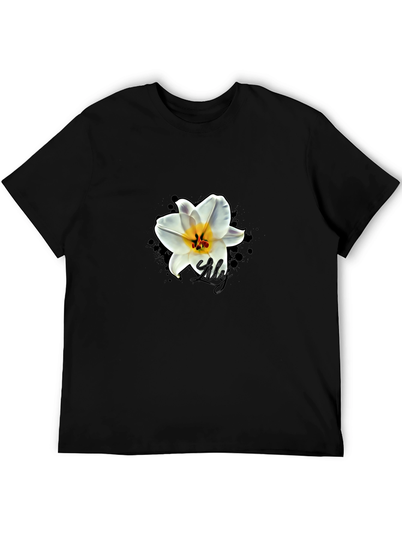 Black T-Shirt with Lily Graphic
