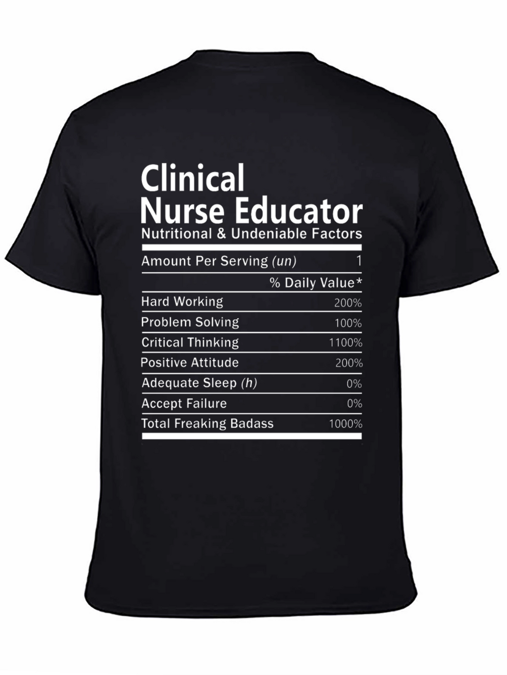 Clinical Nurse Educator T-Shirt Nutritional Facts