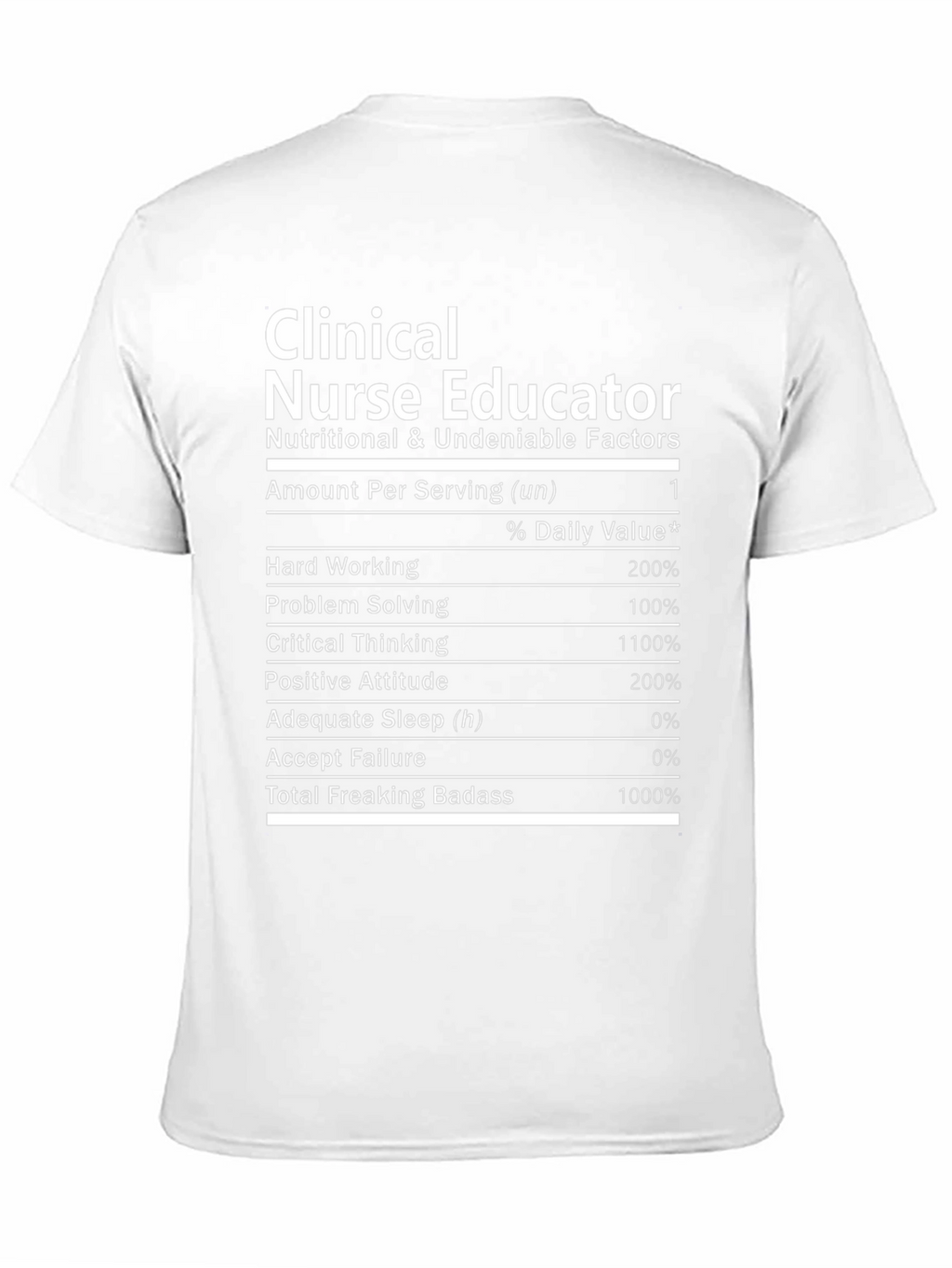 Clinical Nurse Educator T-Shirt Nutritional Facts