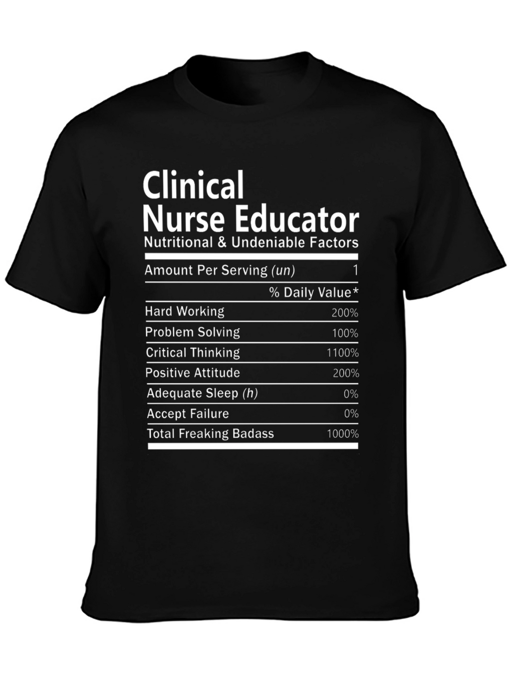 Clinical Nurse Educator T-Shirt Nutritional Facts