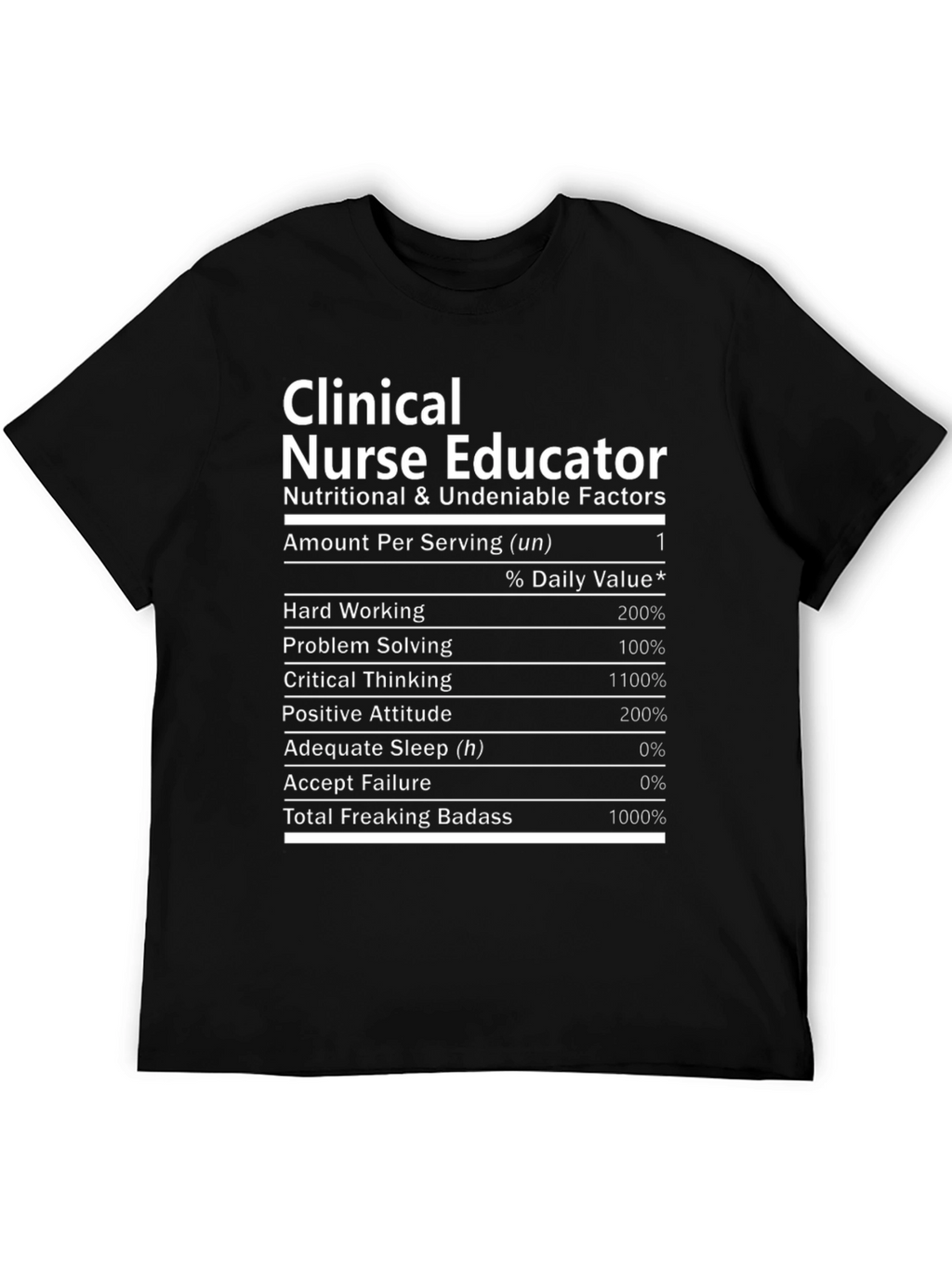 Clinical Nurse Educator T-Shirt Nutritional Facts