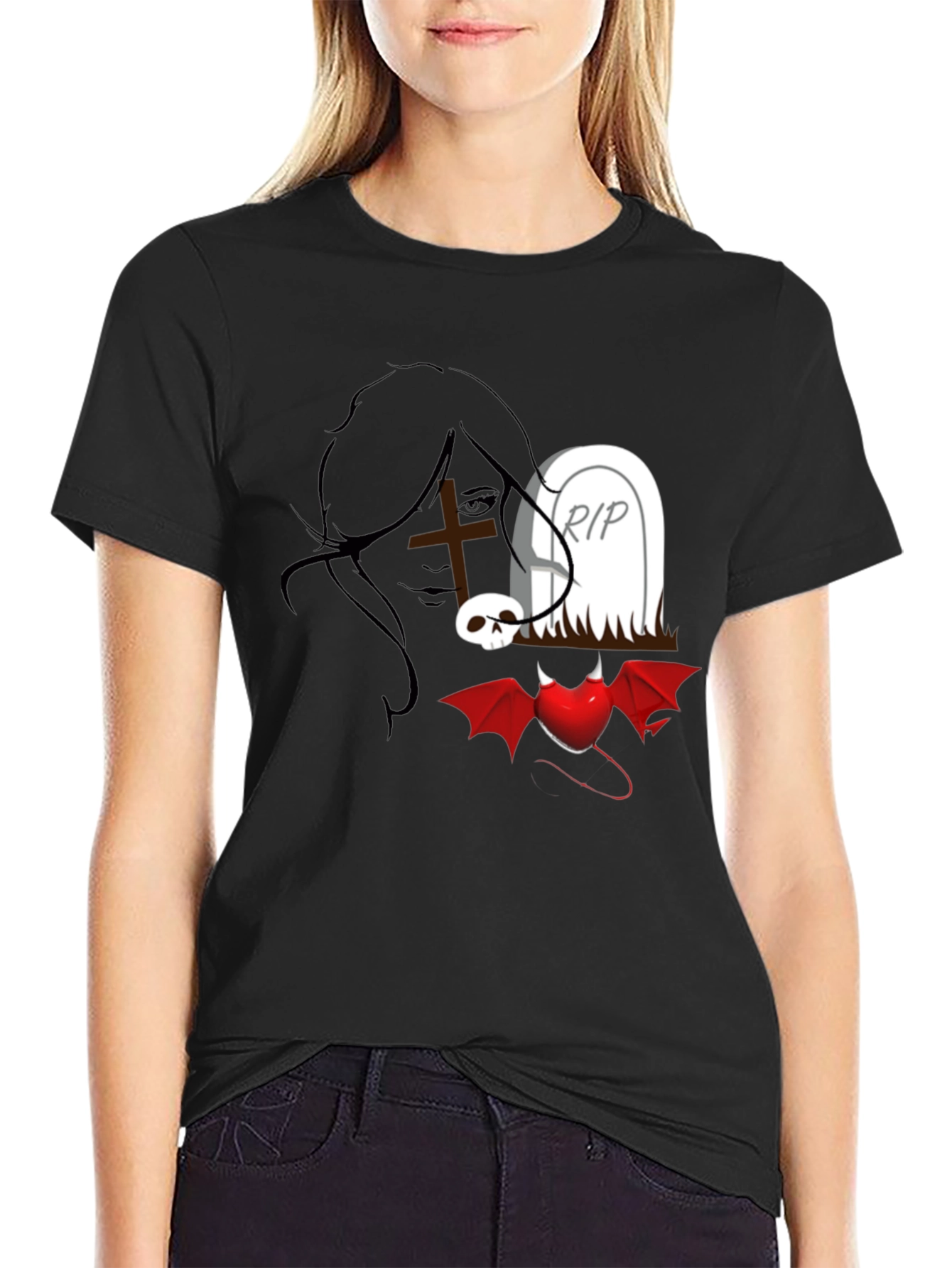 Gothic Graphic T-Shirt: Dark Heart Tomb Tee