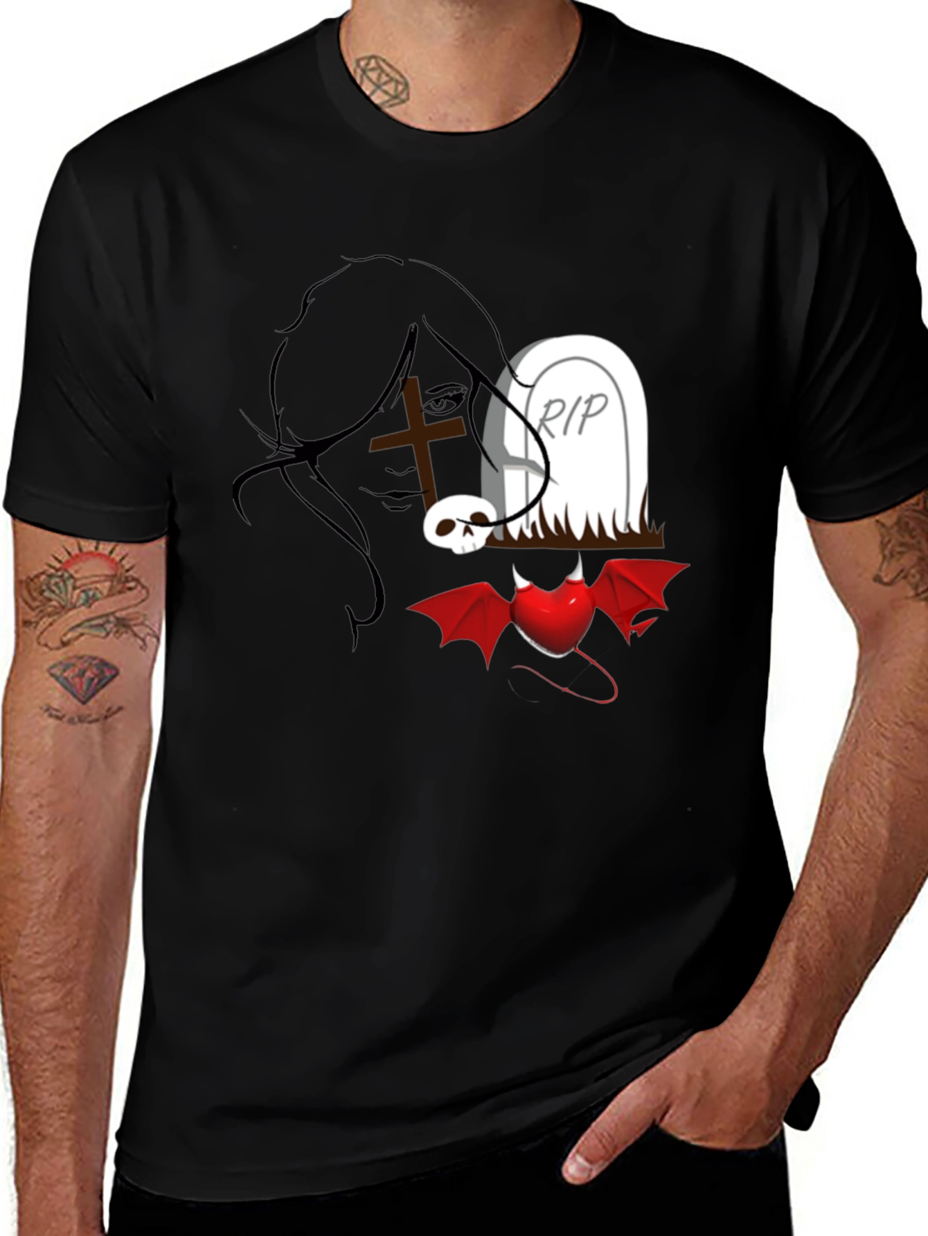Gothic Graphic T-Shirt: Dark Heart Tomb Tee