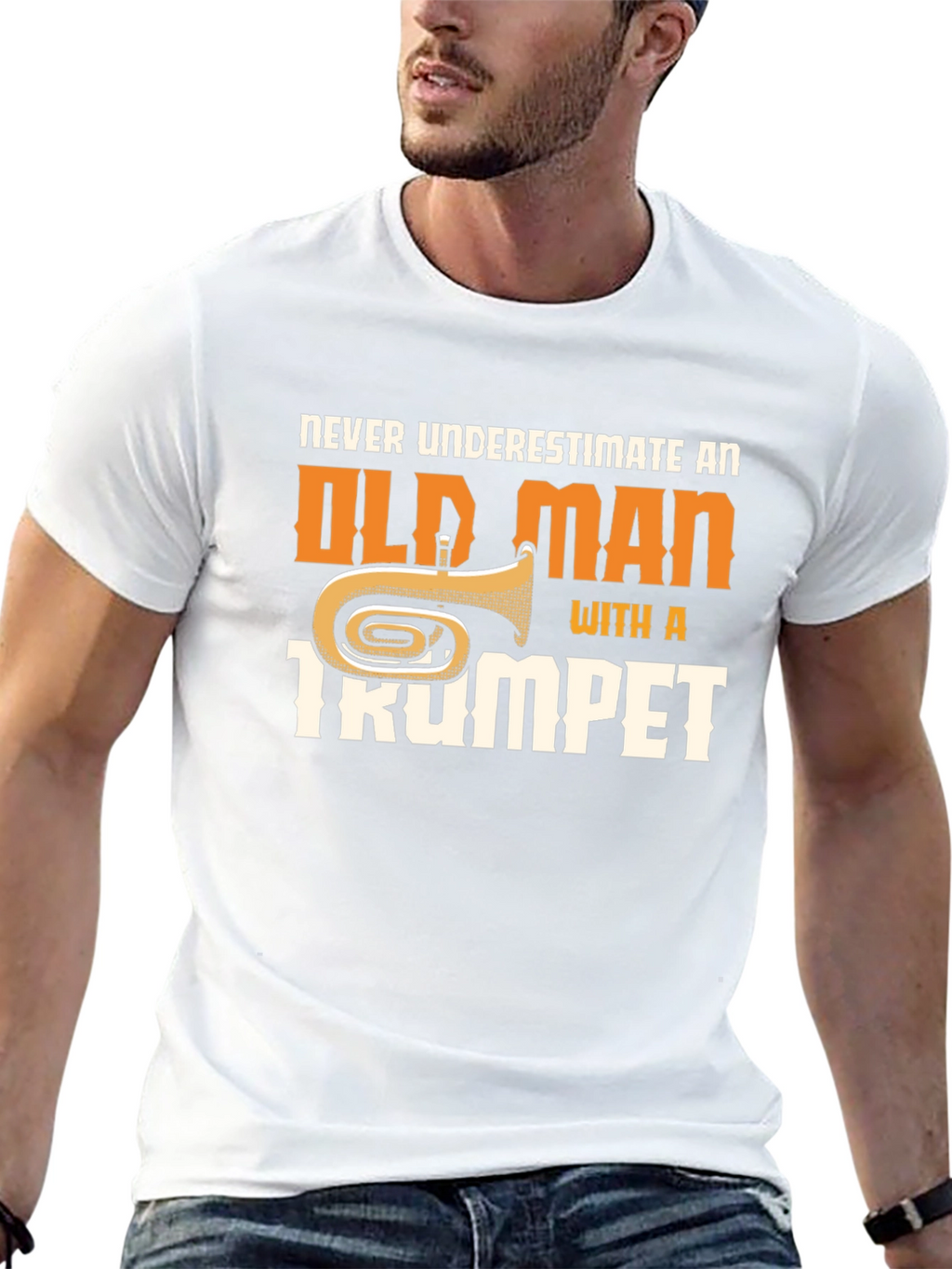 Funny Trumpet Old Man Graphic T-Shirt