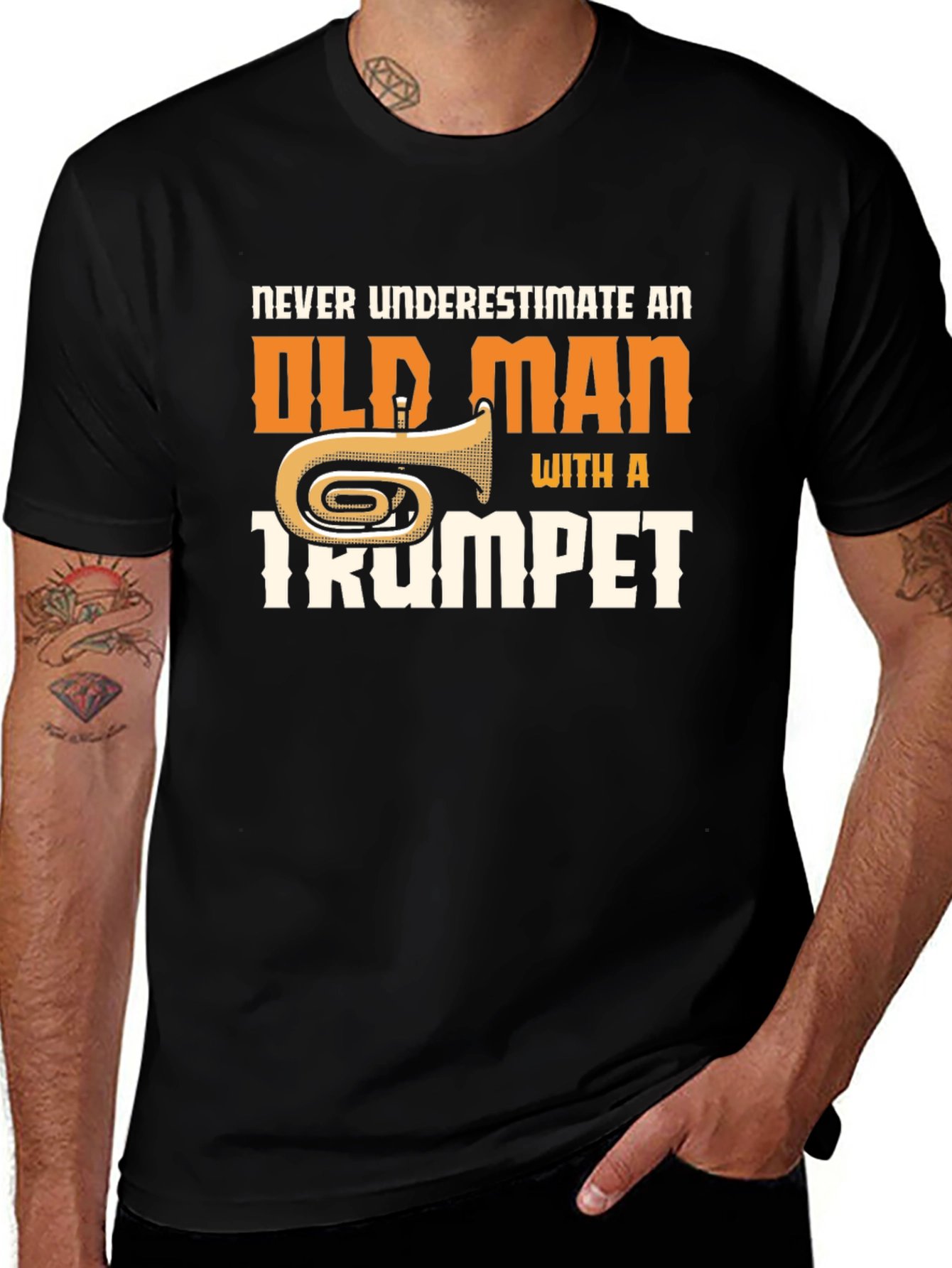 Funny Trumpet Old Man Graphic T-Shirt