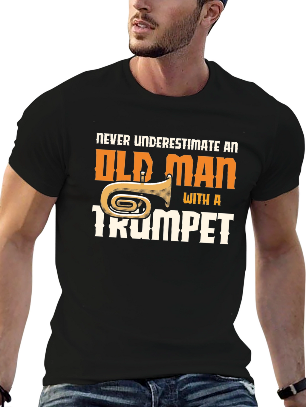 Funny Trumpet Old Man Graphic T-Shirt