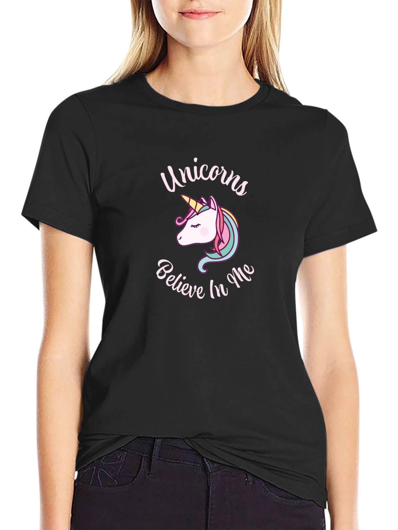 Unicorn Believe in Me Black T-Shirt